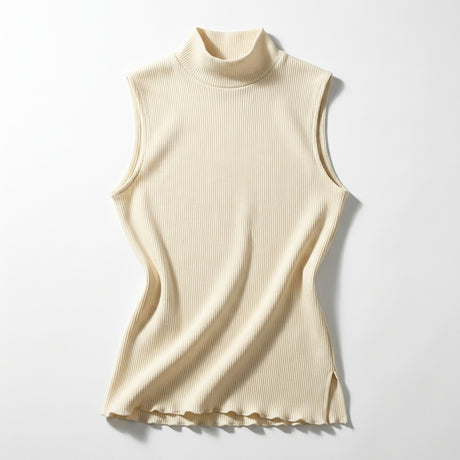 Sleeveless Top With A High Ribbed Collar