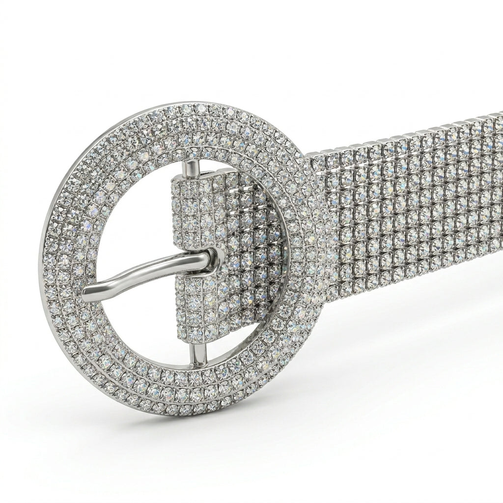 Women Tone Rhinestone Mesh Waist Belt With Rou Buckle