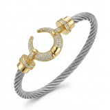 Women Two Tone Twisted Cable Cuff Bracelet With Pavé Clasp