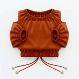 Casual Rose Ruched Crop Top With Side Tie
