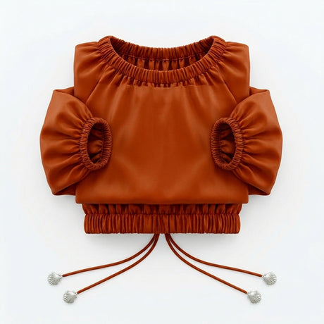 Casual Rose Ruched Crop Top With Side Tie