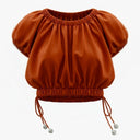Casual Rose Ruched Crop Top With Side Tie