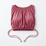 Casual Rose Ruched Crop Top With Side Tie