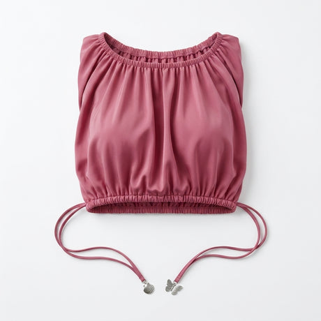 Casual Rose Ruched Crop Top With Side Tie