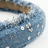 Women Denim Padded Headband With Sequin