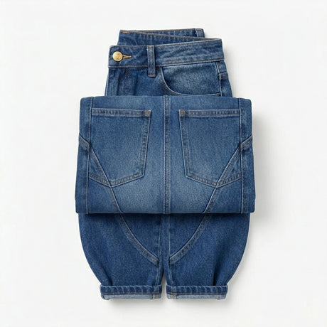 Women Mid Curved Seam Wide Leg Jeans