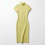 Casual Ribbed Mock Neck Short Sleeve Maxi Dress