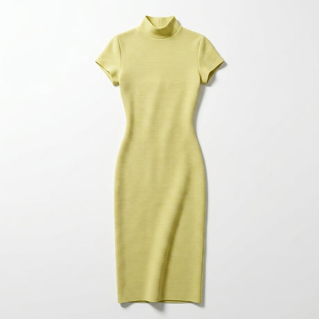 Casual Ribbed Mock Neck Short Sleeve Maxi Dress