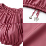 Casual Rose Ruched Crop Top With Side Tie