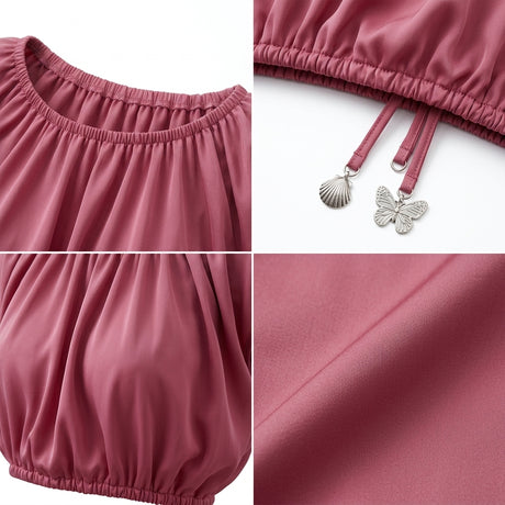 Casual Rose Ruched Crop Top With Side Tie