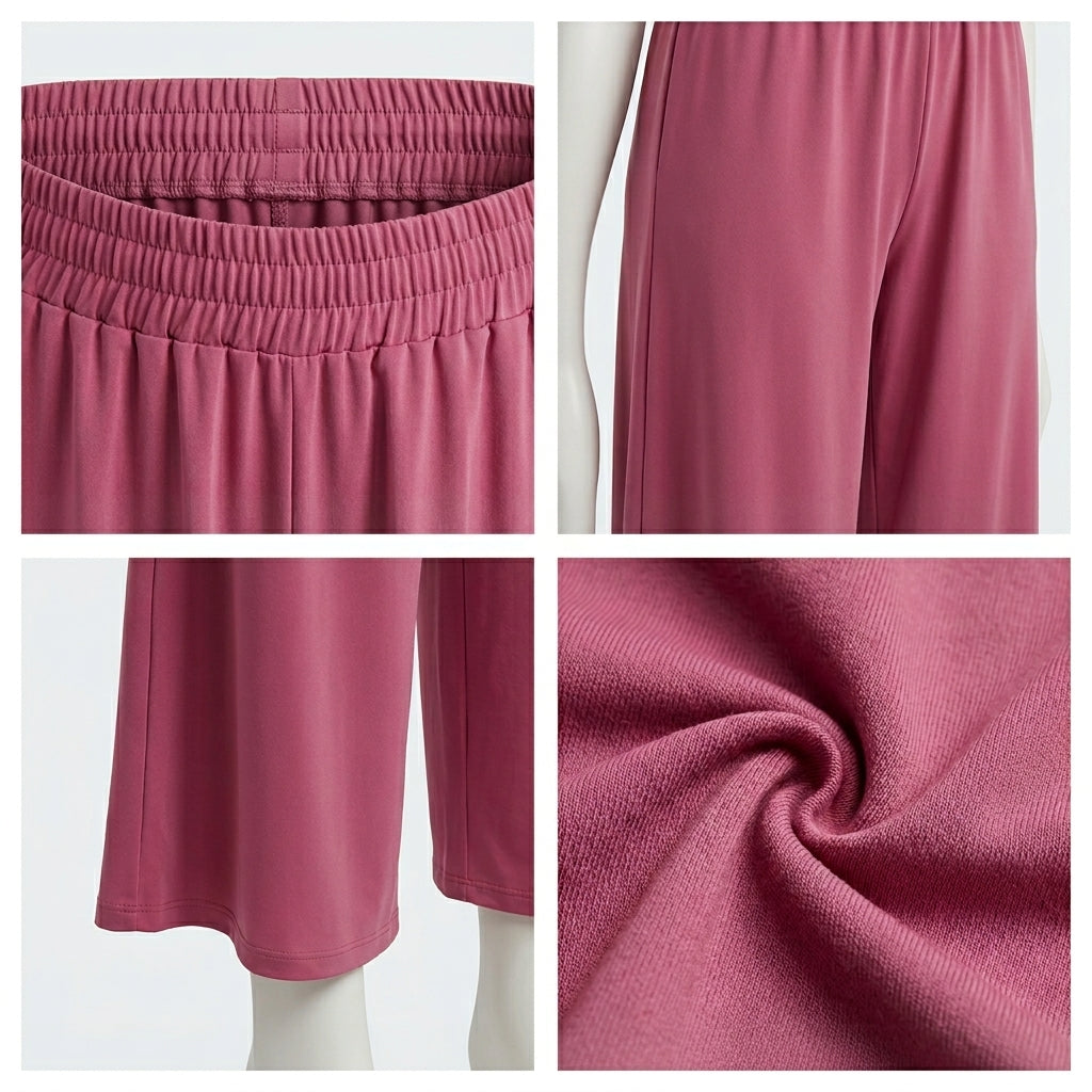 Casual Elastic Waist Wide Leg Pants