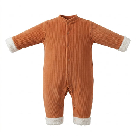 Two Girls Baby Ribbed Plush Trim Romper Cinnamon