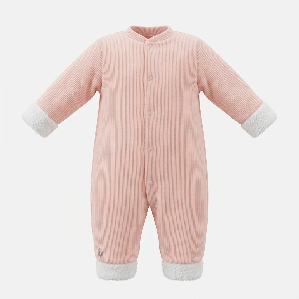 Baby Girls Plush Trim Ribbed Romper Soft