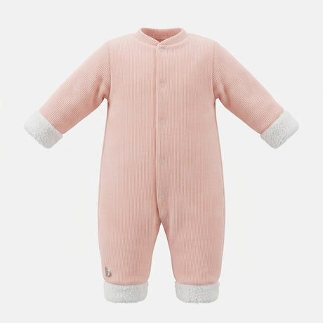Baby Girls Plush Trim Ribbed Romper Soft
