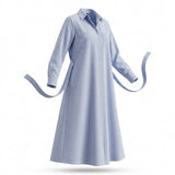 Women Stripe Belted Shirt Maxi Dress