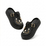 Girls Pearl And Chain Charm Clog Sandals With Buckle Strap
