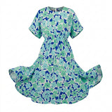 Casual And Mint Floral Print Midi Dress