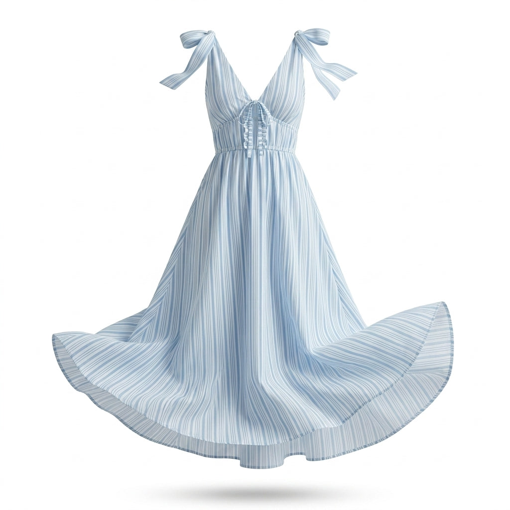 Women Striped Tie Shoulder Maxi Dress