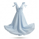 Women Striped Tie Shoulder Maxi Dress