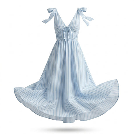 Women Striped Tie Shoulder Maxi Dress