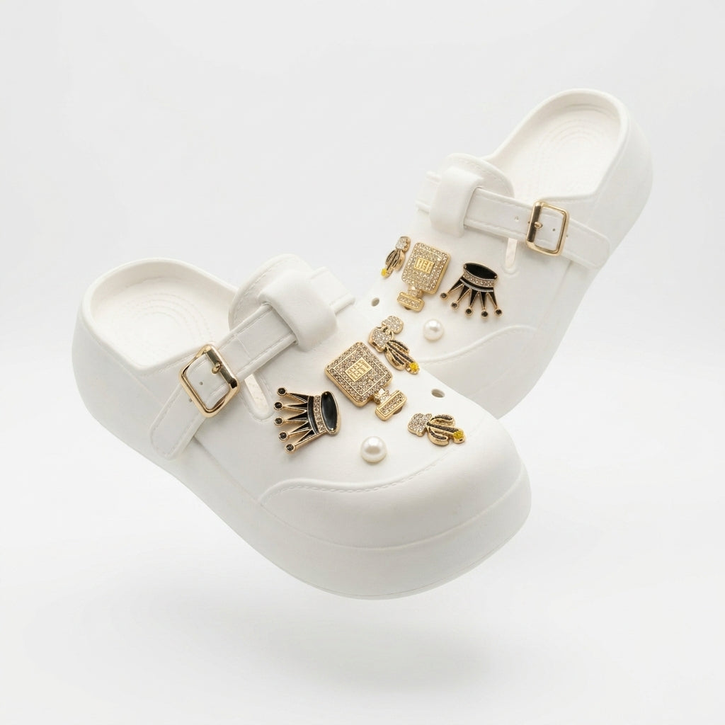 Girls Pearl And Chain Charm Clog Sandals With Buckle Strap