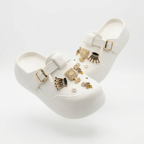 Girls Pearl And Chain Charm Clog Sandals With Buckle Strap