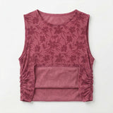 Casual Floral Mesh Ruched Sleeveless Top