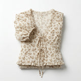 Floral Tie Front Blouse With Puff Sleeves
