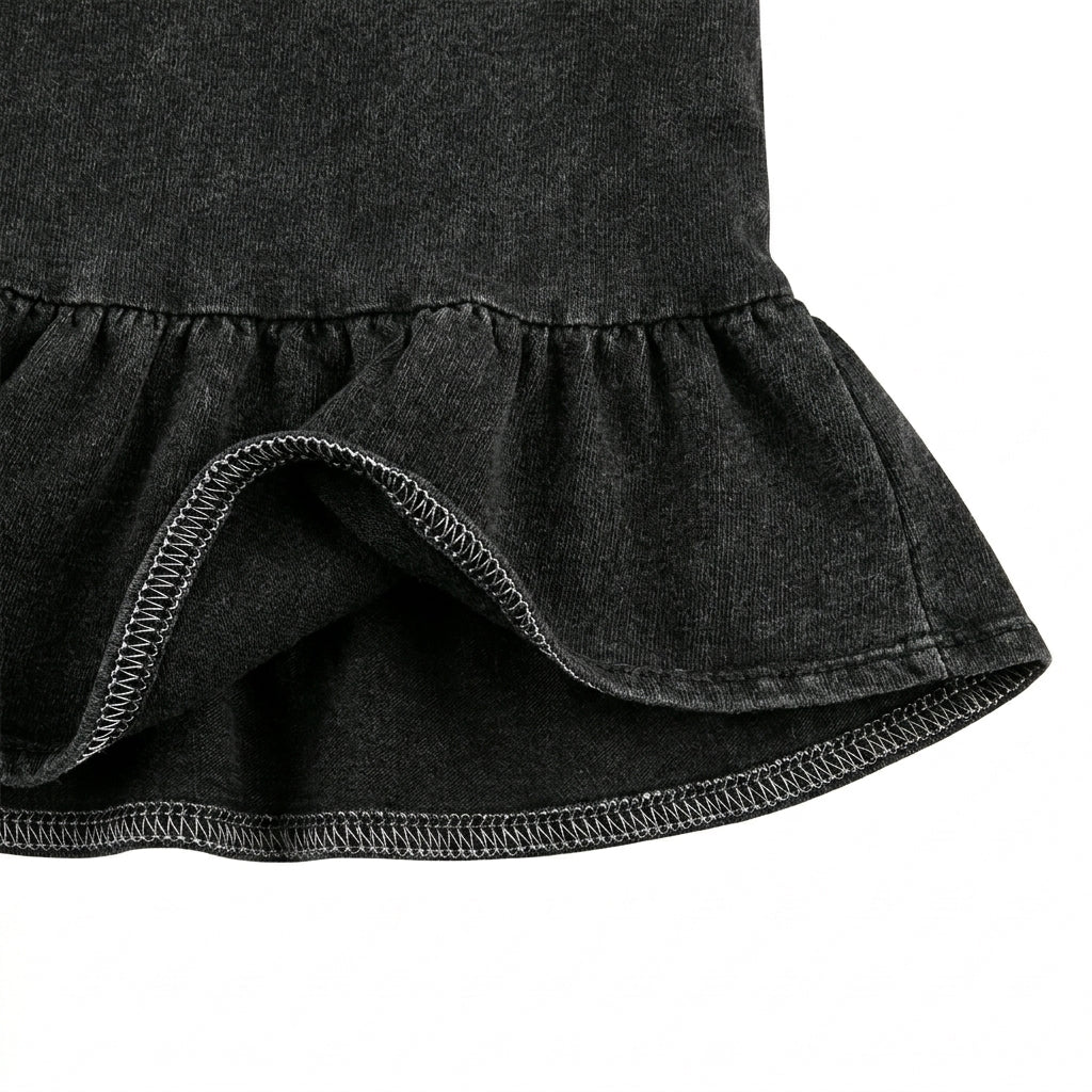 Girls Ruffle Hem Denim Top