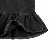 Girls Ruffle Hem Denim Top