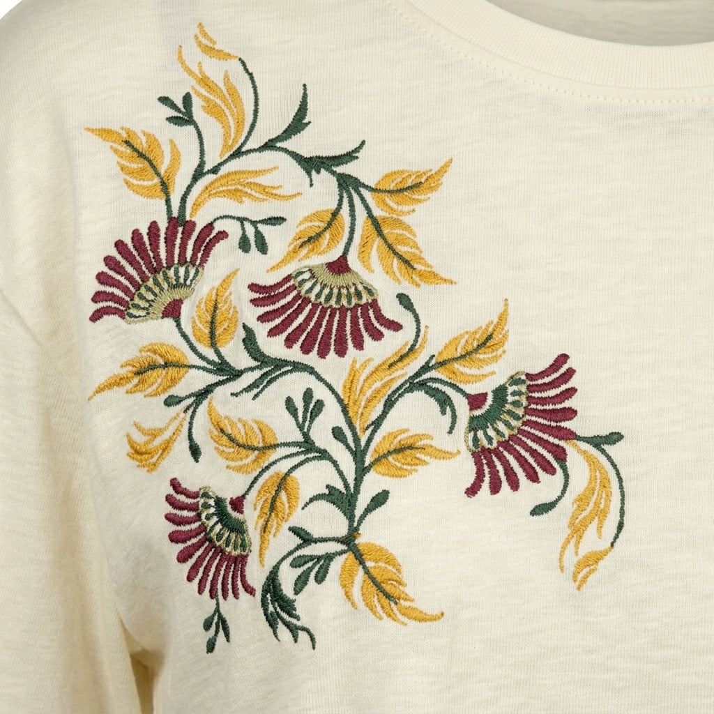 Women Embroidered Floral Cropped T Shirt