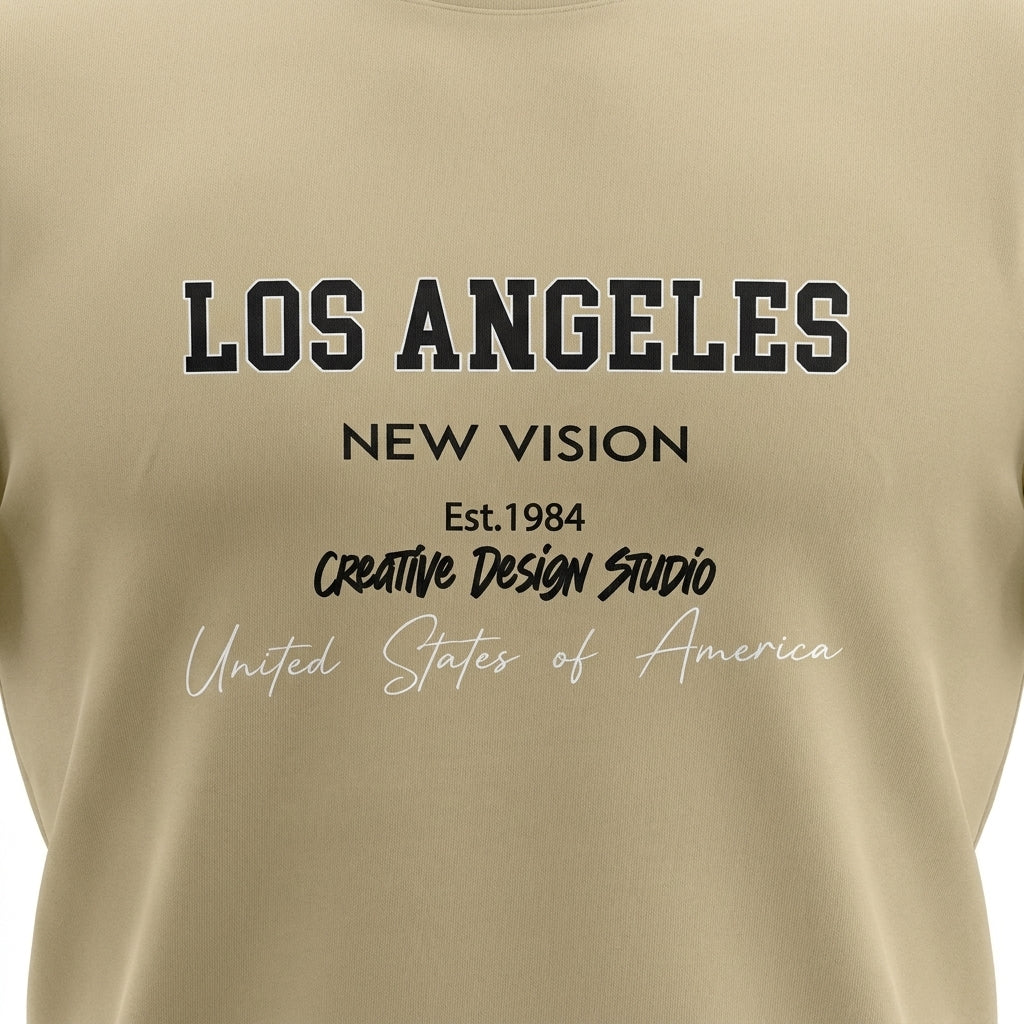 Men Graphic Print Crew Neck T Shirt Los Angeles New Vision Tee
