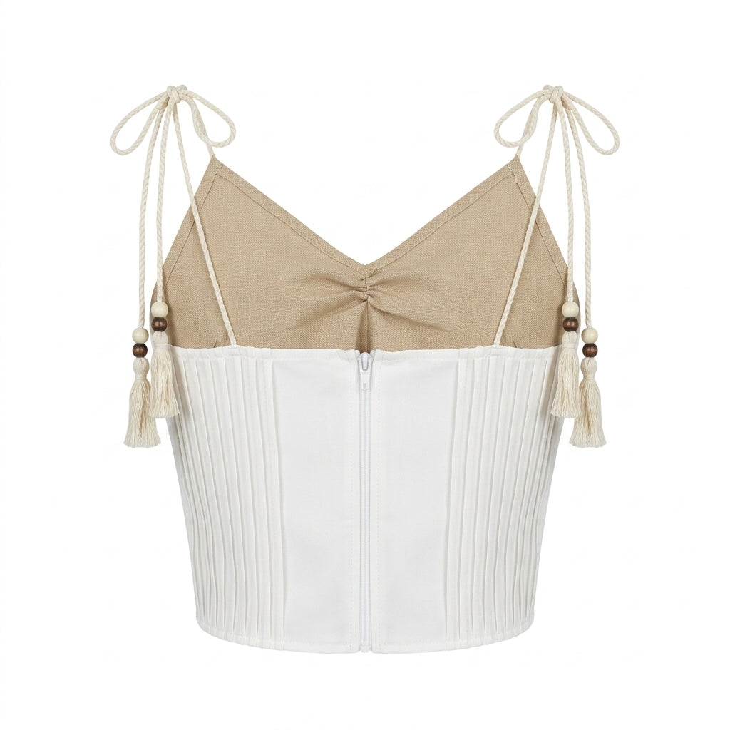 Textured Tassel Tie Strap Crop Top