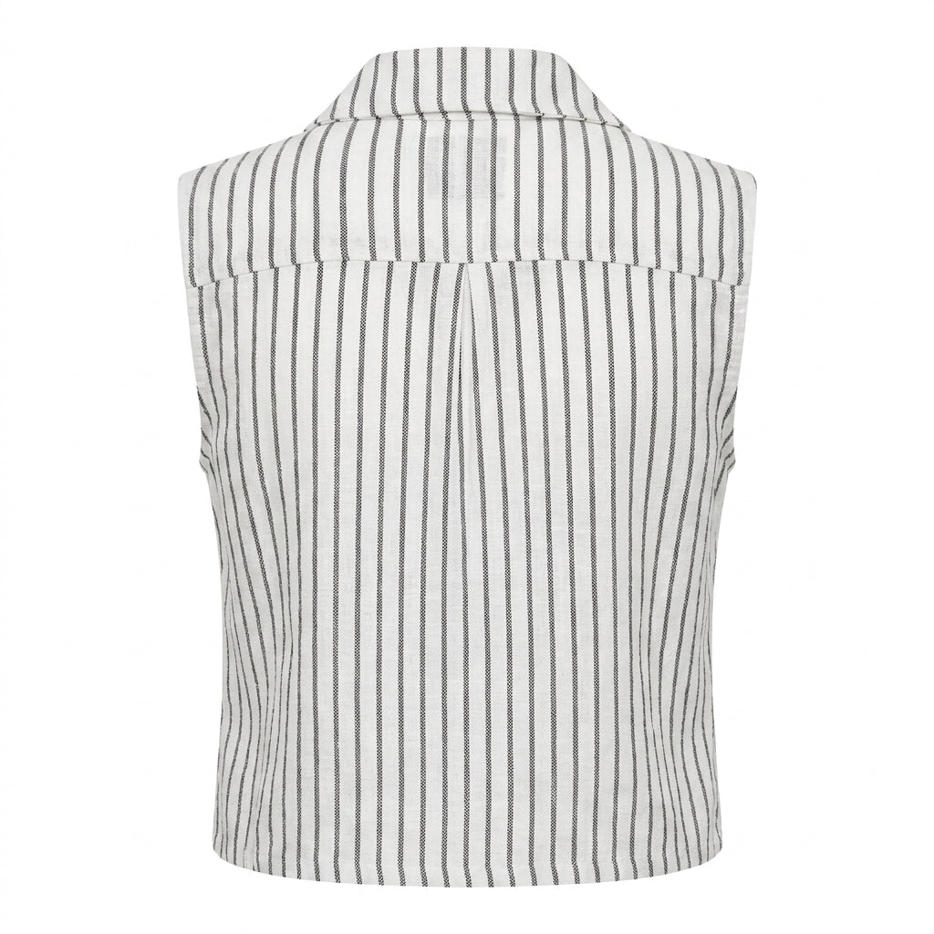 Women Striped Sleeveless Tie Front Blouse