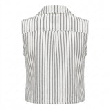Women Striped Sleeveless Tie Front Blouse