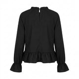 Women Ruffle Hem Long Sleeve Blouse