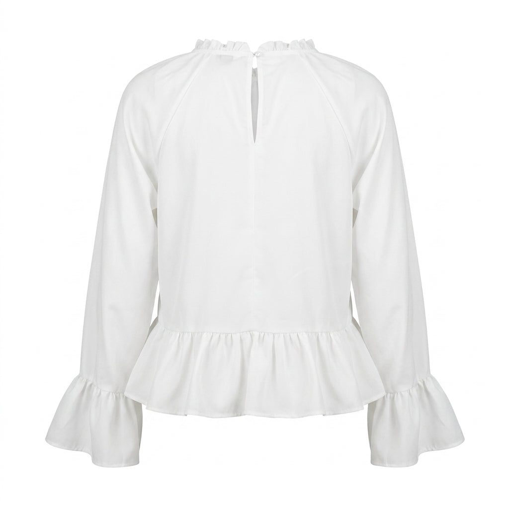 Women Ruffle Hem Long Sleeve Blouse