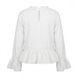 Women Ruffle Hem Long Sleeve Blouse