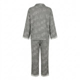 Women Floral Print Lace Trim Pajama Set