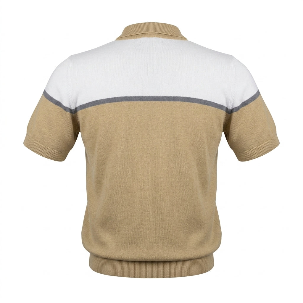 Men Color Block Knitted Polo Shirt With Zip Neck