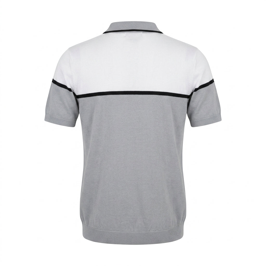 Men Color Block Knitted Polo Shirt With Zip Neck