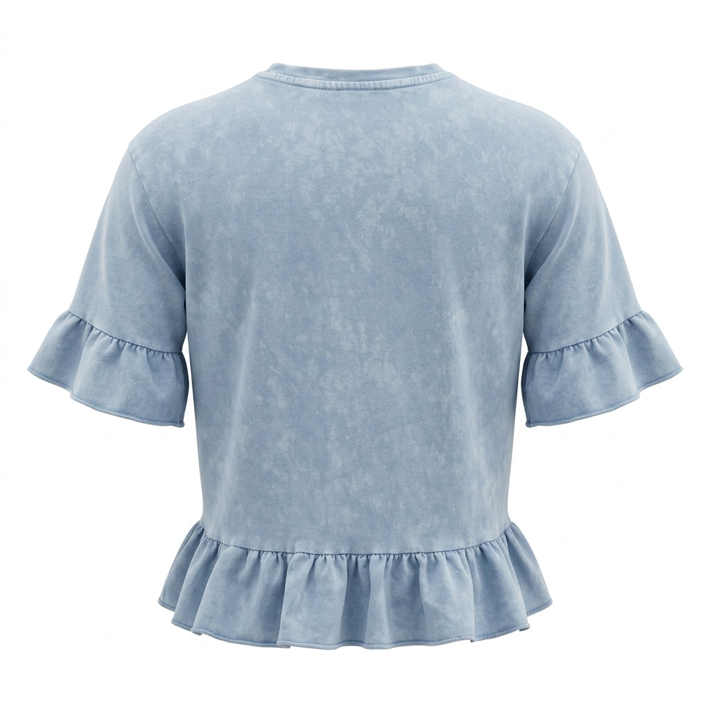 Girls Ruffle Hem Denim Top