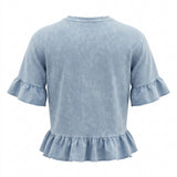 Girls Ruffle Hem Denim Top