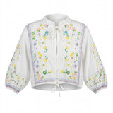 Girls Embroidered Tie Front Blouse