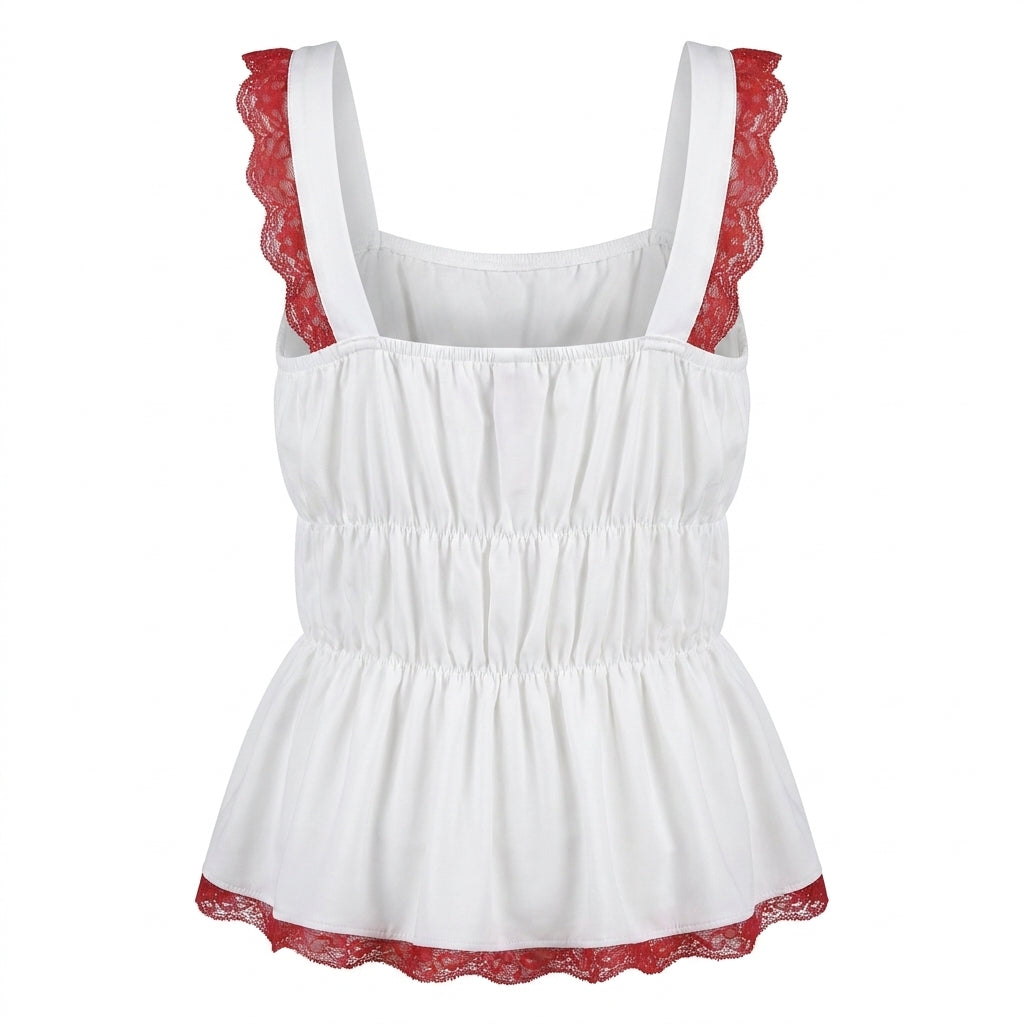 Women Peplum Cami Top With Lace Trim