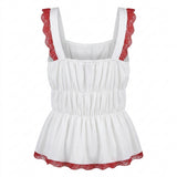 Women Peplum Cami Top With Lace Trim