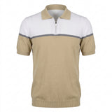 Men Color Block Knitted Polo Shirt With Zip Neck