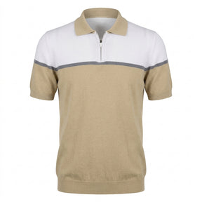 Men Color Block Knitted Polo Shirt With Zip Neck