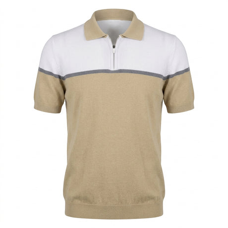 Men Color Block Knitted Polo Shirt With Zip Neck