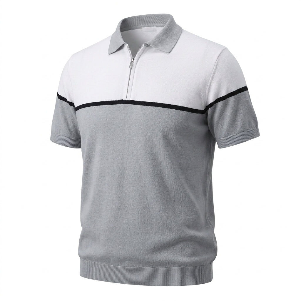 Men Color Block Knitted Polo Shirt With Zip Neck